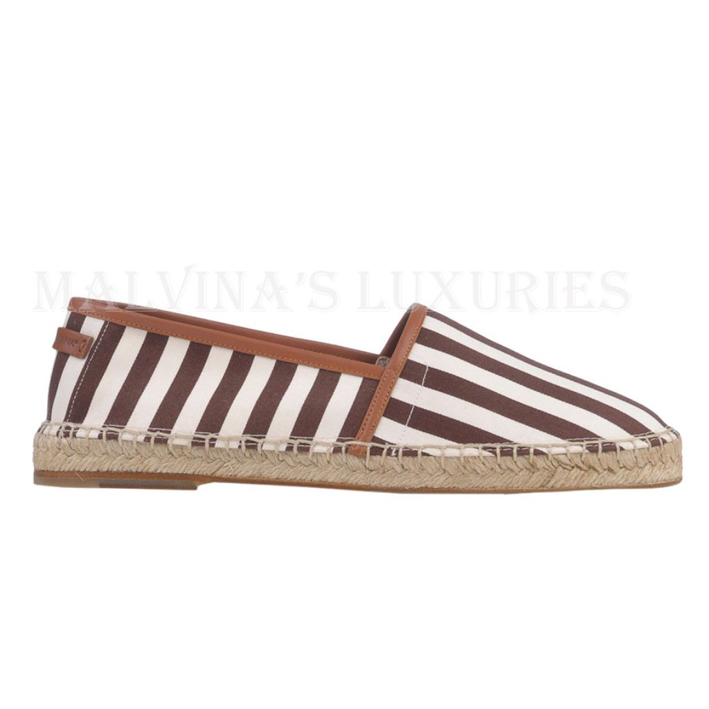 Dolce & Gabbana Shoes Mens Striped Linen Leather Piping Espadrilles Sz 40 Us 7